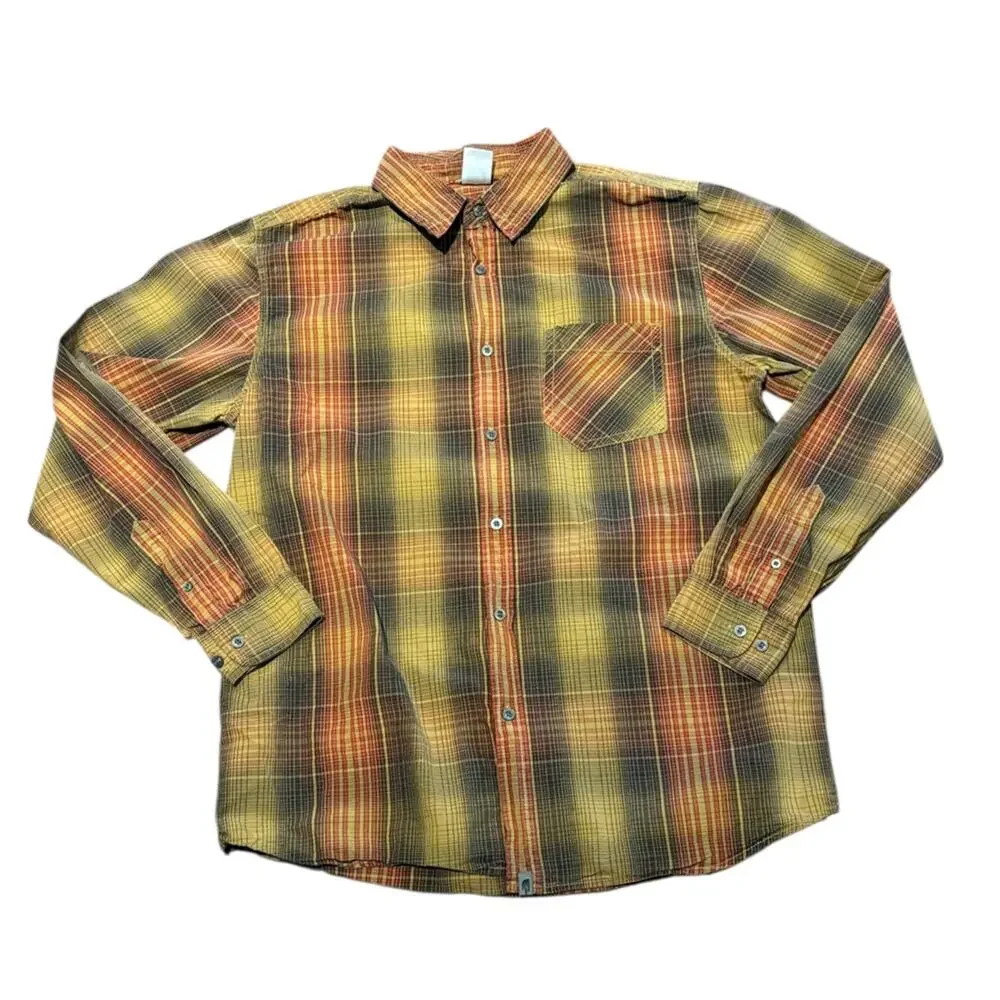 The North Face Gold, Red and Brown  Plaid Long Sleeve Cotton Shirt Mens Large